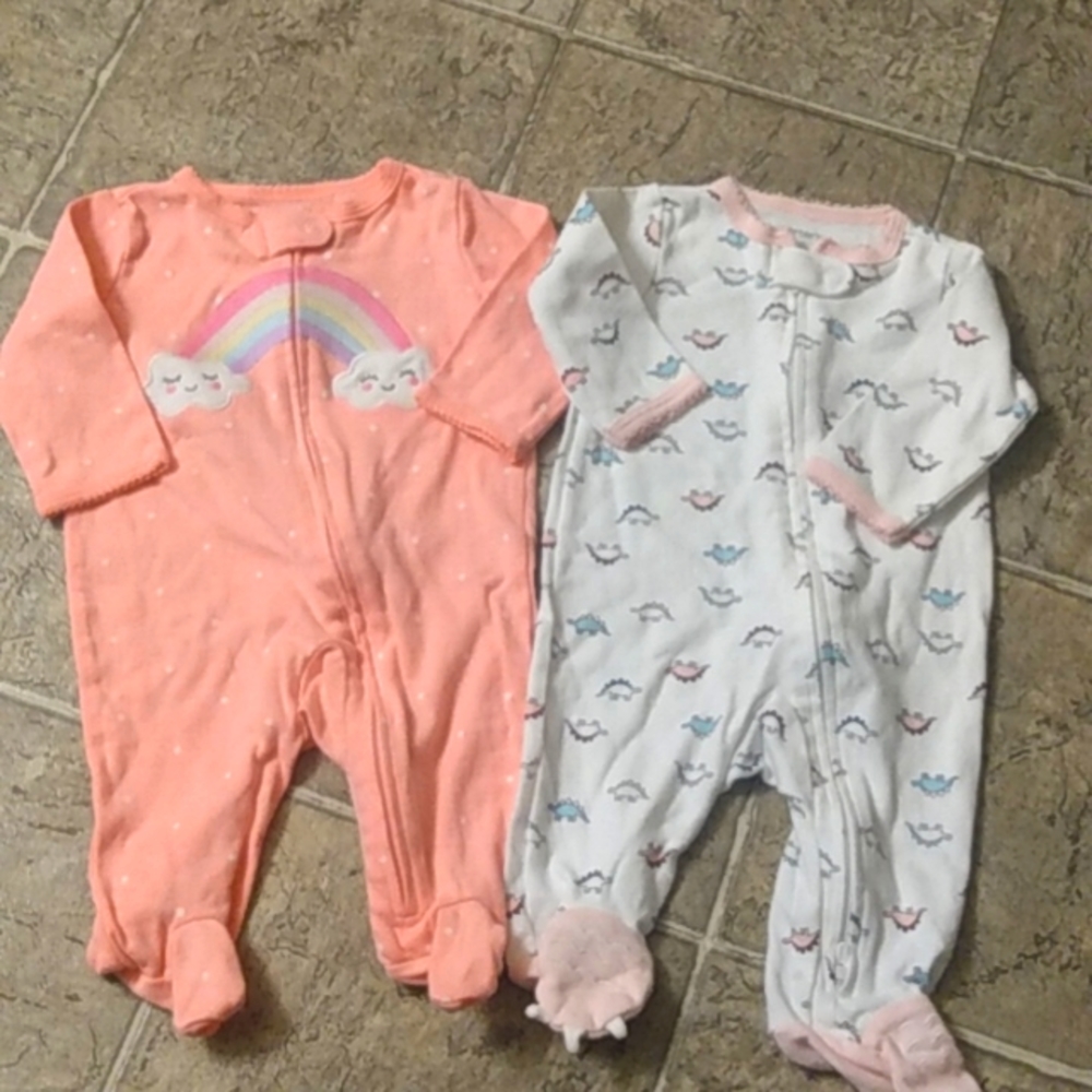 Carter's Sleep & Play Sleeper lot - Dino & Rainbow - Sz 3m